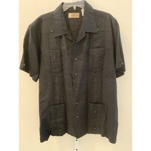 Cubavera Mens Black Short Sleeve Button Up Shirt Size L (B387)